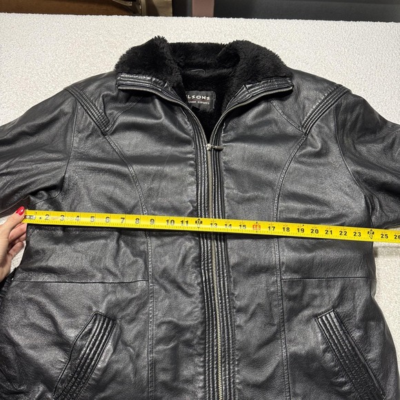 Wilsons Leather Coat Womens XL Black Belted Faux Shearling Zip Y2K Vintage - Picture 10 of 10